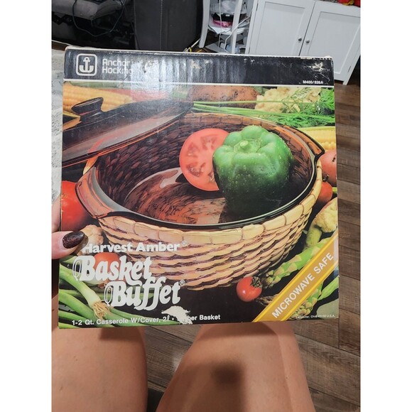 Anchor Hocking 2 qt. Casserole Dish w/ Basket Woven Harvest Amber Round NIB. - Picture 8 of 11